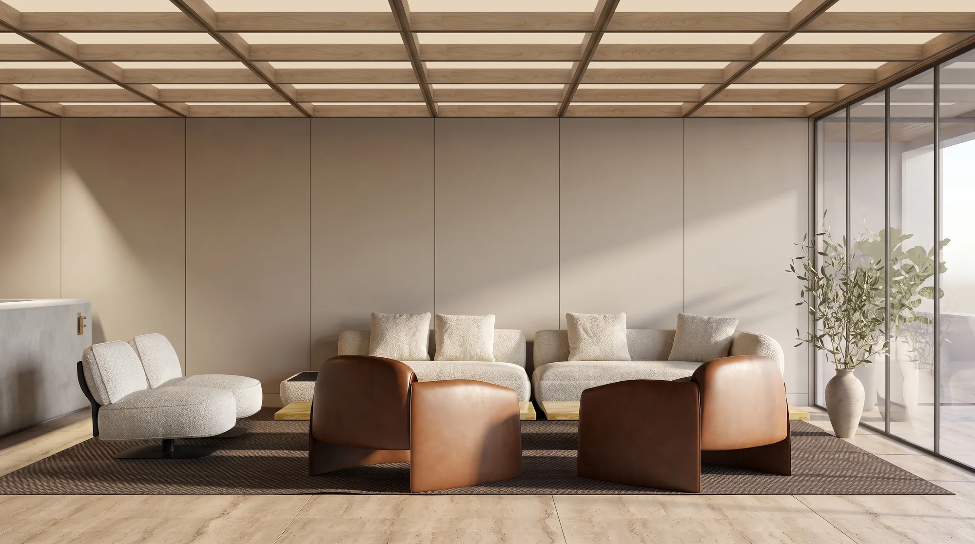 LÍF — el lobby y su cielorraso de madera