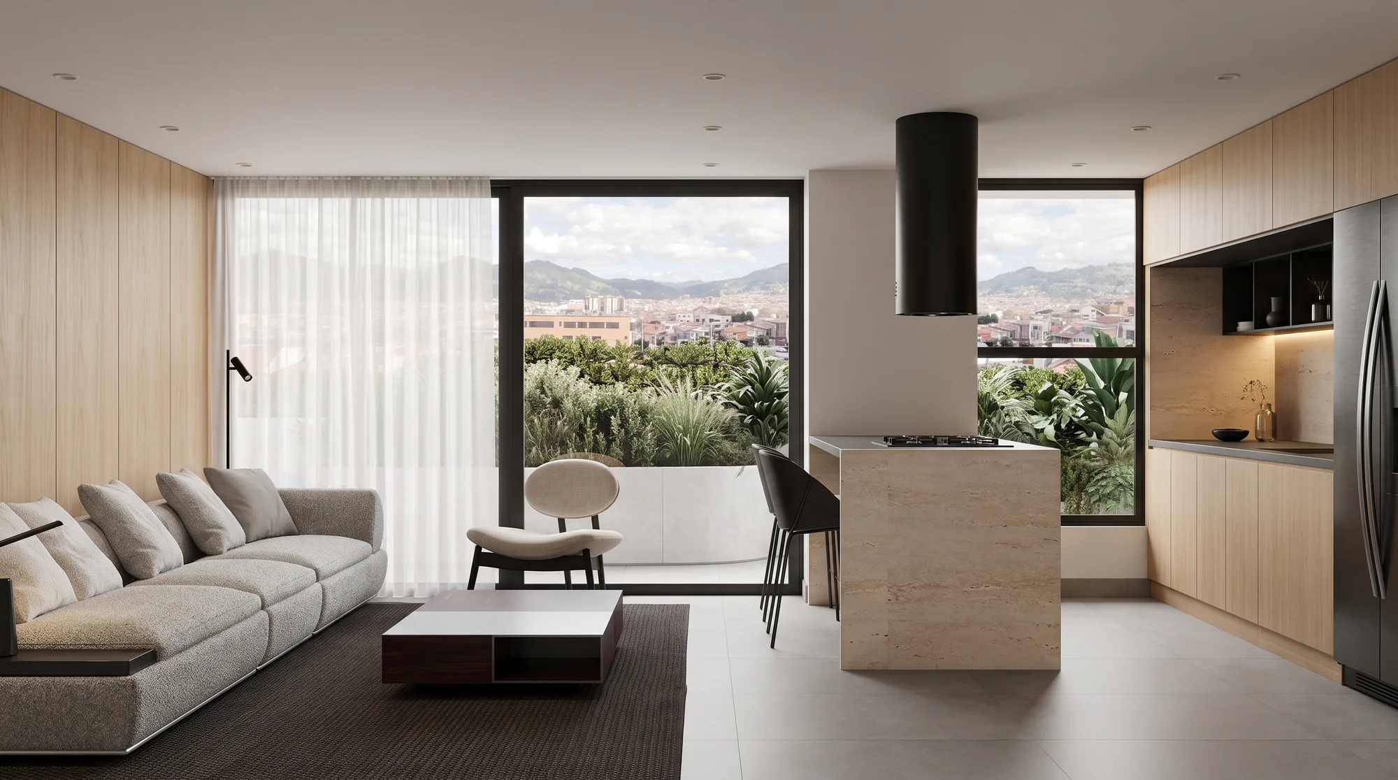 LÍF — sala, comedor y cocina en un solo espacio (2 dormitorios)