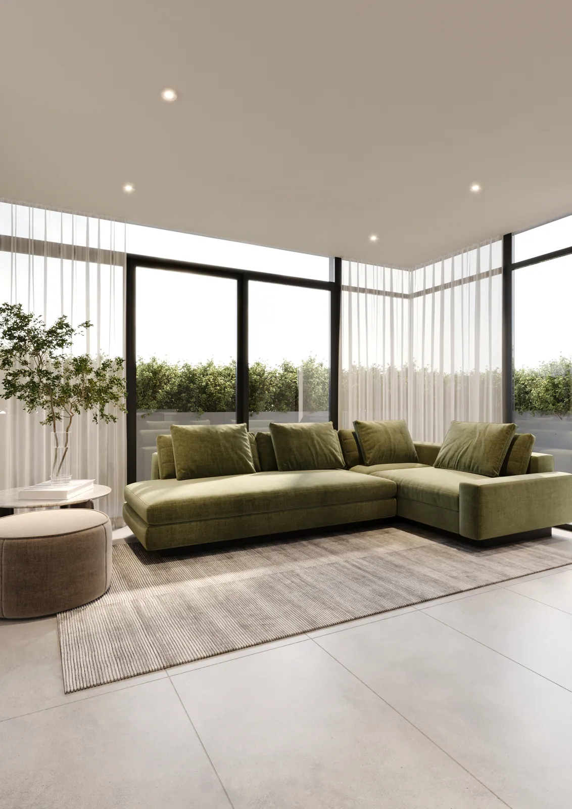 Savoir — sala-comedor con sofá verde