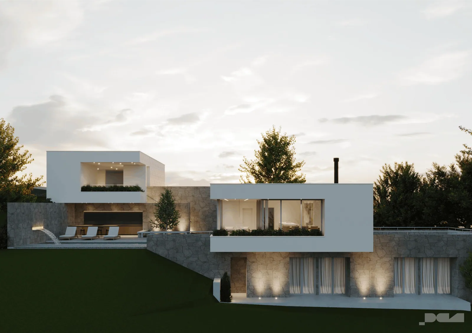Villa A23 — vista lateral con terraza